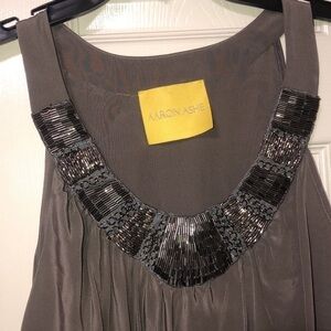 Aaron Ashe size medium dark taupe‎ embellished neckline silk dress